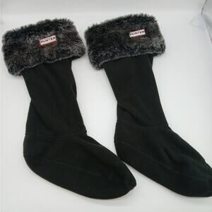 Hunter Boot Socks Fleece Faux Fur Cuff Welly Socks Black Size Medium 5-7